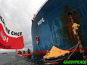 Гринписовцы блокируют судно. Фото GREENPEACE