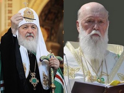 Патриарх Кирилл и патриарх Филарет. Источники - http://www.pravmir.ru/ и http://risu.org.ua/
