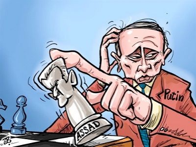 Путин, ход Асадом (карикатура). Источник - www.truthdig.com