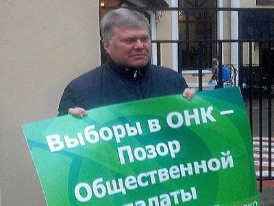 Сергей Митрохин на пикете за отмену итогов выборов в Общественную наблюдательную комиссию (ОНК)