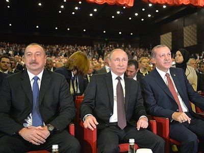 И.Алиев, В.Путин, Р.Эрдоган; Стамбул, 10.10.16. Фото: vestikavkaza.ru