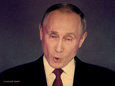 В. Путин на оглашении послания Федеральному собранию, 1.3.18. Фото: скриншот видео "Первого канала"