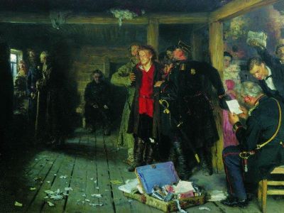 И.Е.Репин, "Арест пропагандиста" (1880). Репродукция: muzei-mira.com