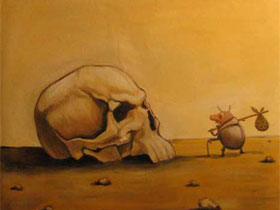 Николай Копейкин, "Жук и череп". Картина с сайта художника www.nomzhir.spb.ru/kopeykin