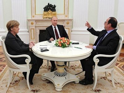 Меркель, Путин и Олланд. Источник - http://www.kremlin.ru/news/47635