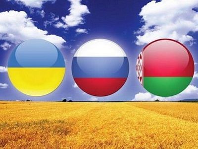 Стилизованные флаги Украины, РФ и Беларуси. Источник - cis.minsk.by