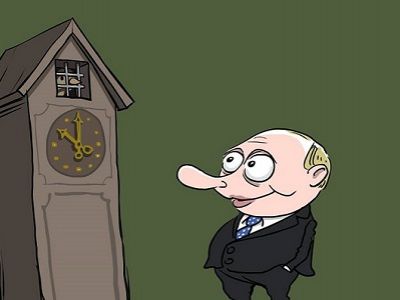 Путин и его время. Карикатура С.Елкина, источник - www.facebook.com/sergey.elkin1