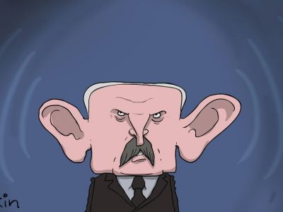 Лукашенко ведет "радиоперехват". Карикатура С.Елкина: www.facebook.com/sergey.elkin1